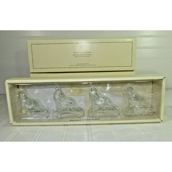 3 Sets Pottery Barn Partridge Place card Holders Set 4 Christmas Holiday Crystal - Picture 5 of 8